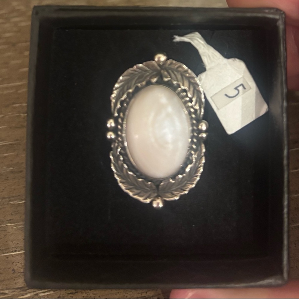 Elegant Sterling Silver and White Oval Ring